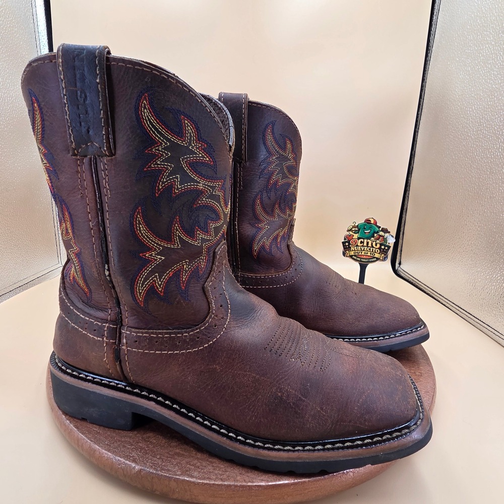Justin Kids Stampede Brown Leather Square Toe Western Cowboy Boots 4681JR 3D